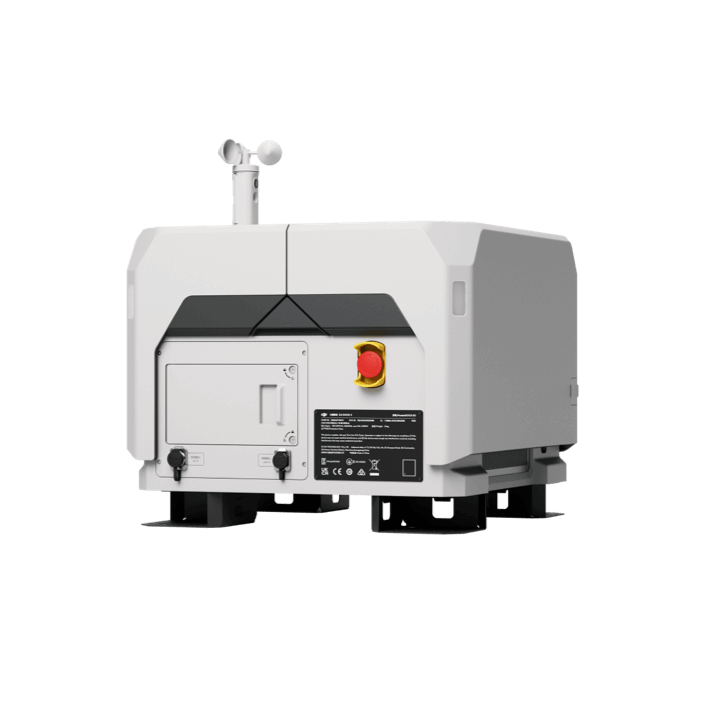 DJI dock 2 with a red button on a black background