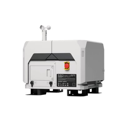 DJI dock 2 with a red button on a black background