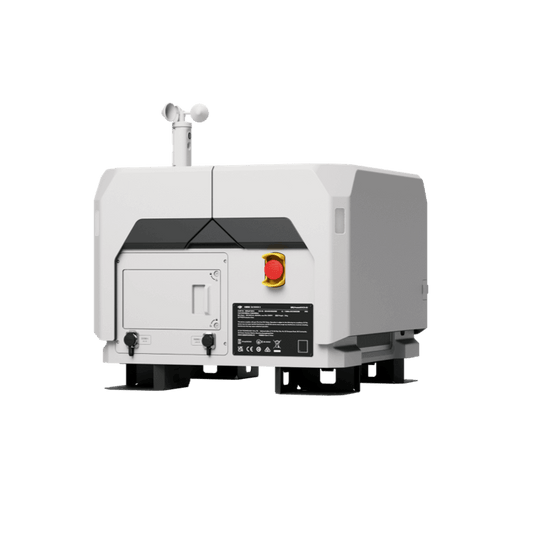 DJI dock 2 with a red button on a black background