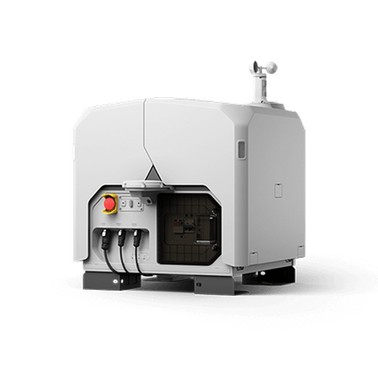 DJI dock 3 with control panel on a transparent background